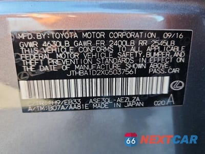 Zdjęcie 13 z 13 samochodu: 2016 LEXUS IS 200T VIN:JTHBA1D2XG5037561 - miniatura