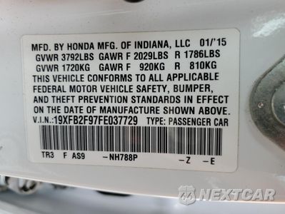 Zdjęcie 13 z 13 samochodu: 2015 HONDA CIVIC EXL VIN:19XFB2F97FE037729 - miniatura