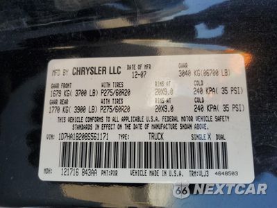 Zdjęcie 12 z 12 samochodu: 2008 DODGE RAM 1500 ST VIN:1D7HA18208S561171 - miniatura