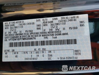 Zdjęcie 14 z 14 samochodu: 2021 FORD F150 SUPERCREW VIN:1FTEW1EP7MKE69676 - miniatura