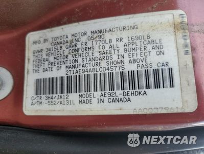 Zdjęcie 12 z 12 samochodu: 1990 TOYOTA COROLLA DLX VIN:2T1AE94A8LC045775 - miniatura