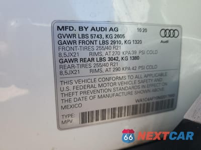 Zdjęcie 14 z 14 samochodu: 2021 AUDI SQ5 PRESTIGE VIN:WA1C4AFY0M2017650 - miniatura