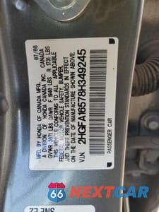 Zdjęcie 12 z 12 samochodu: 2008 HONDA CIVIC LX VIN:2HGFA16578H349245 - miniatura