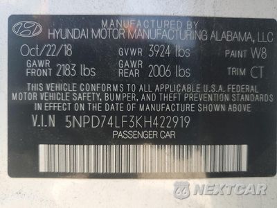 Zdjęcie 14 z 14 samochodu: 2019 HYUNDAI ELANTRA SE VIN:5NPD74LF3KH422919 - miniatura