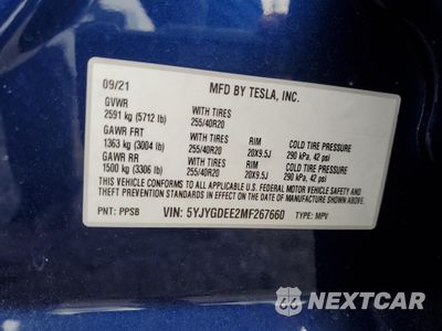 Zdjęcie 12 z 12 samochodu: 2021 TESLA MODEL Y VIN:5YJYGUEE3NS267660 - miniatura