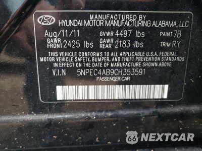 Zdjęcie 12 z 12 samochodu: 2012 HYUNDAI SONATA SE VIN:5NPEC4AB9CH353591 - miniatura