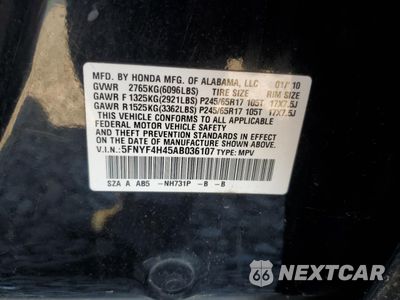 Zdjęcie 13 z 13 samochodu: 2010 HONDA PILOT EX VIN:5FNYF4H45AB036107 - miniatura