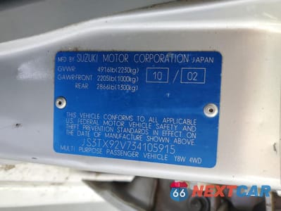 Zdjęcie 13 z 13 samochodu: 2003 SUZUKI XL7 PLUS VIN:JS3TX92V734105915 - miniatura