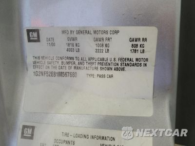 Zdjęcie 14 z 14 samochodu: 2001 PONTIAC GRAND AM SE1 VIN:1G2NF52E81M567680 - miniatura