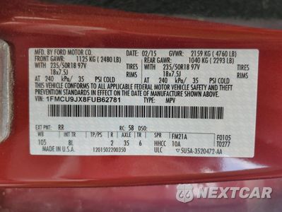 Zdjęcie 13 z 13 samochodu: 2015 FORD ESCAPE TITANIUM VIN:1FMCU9JX8FUB62781 - miniatura