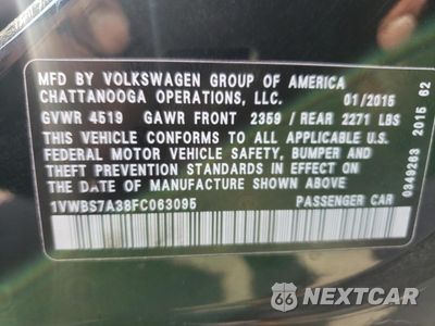 Zdjęcie 14 z 14 samochodu: 2015 VOLKSWAGEN PASSAT SE VIN:1VWBS7A38FC063095 - miniatura
