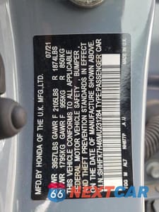 Zdjęcie 12 z 12 samochodu: 2021 HONDA CIVIC SPORT VIN:SHHFK7H46MU231284 - miniatura
