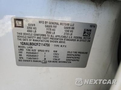 Zdjęcie 12 z 12 samochodu: 2015 CHEVROLET EQUINOX 4D VIN:1GNALBEK2FZ114756 - miniatura