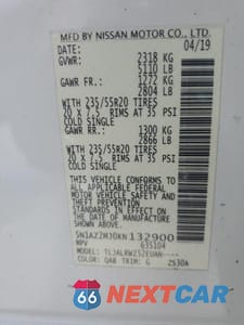 Zdjęcie 13 z 13 samochodu: 2019 NISSAN MURANO S VIN:5N1AZ2MJ0KN132900 - miniatura