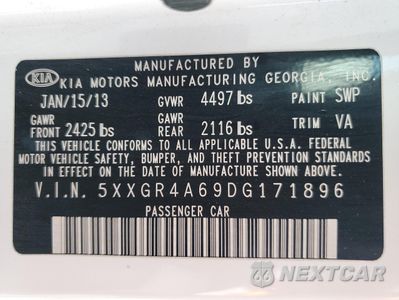 Zdjęcie 12 z 12 samochodu: 2013 KIA OPTIMA SX VIN:5XXGR4A69DG171896 - miniatura