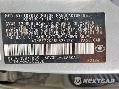 Zdjęcie 12 z 12 samochodu: 2005 TOYOTA CAMRY LE VIN:4T1BE32K35U527178 - miniatura