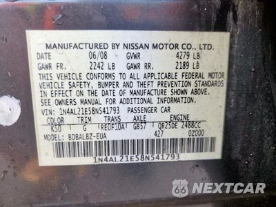 Zdjęcie 12 z 12 samochodu: 2008 NISSAN ALTIMA 2.5 VIN:1N4AL21E58N541793 - miniatura