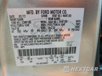 Zdjęcie 13 z 13 samochodu: 2012 FORD ESCAPE XLT VIN:1FMCU9D76CKC28411 - miniatura