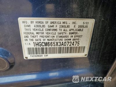 Zdjęcie 12 z 12 samochodu: 2003 HONDA ACCORD EX VIN:1HGCM665X3A072475 - miniatura