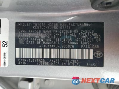 Zdjęcie 12 z 12 samochodu: 2024 TOYOTA CAMRY SE NIGHT SHADE VIN:4T1G11AK5RU905076 - miniatura