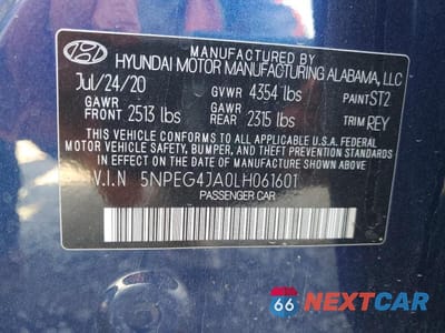 Zdjęcie 10 z 12 samochodu: 2020 HYUNDAI SONATA SE VIN:5NPEG4JA0LH061601 - miniatura