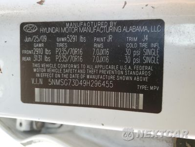 Zdjęcie 13 z 15 samochodu: 2009 HYUNDAI SANTA FE GLS VIN:5NMSG73D49H296455 - miniatura