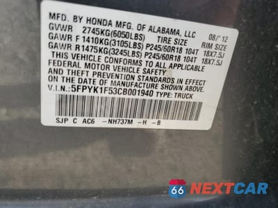 Zdjęcie 12 z 12 samochodu: 2012 HONDA RIDGELINE RTL VIN:5FPYK1F53CB001940 - miniatura