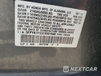 Zdjęcie 12 z 12 samochodu: 2012 HONDA RIDGELINE RTL VIN:5FPYK1F53CB001940 - miniatura