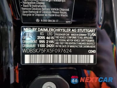 Zdjęcie 12 z 14 samochodu: 2005 MERCEDES-BENZ SL 500 VIN:WDBSK75FX5F097624 - miniatura