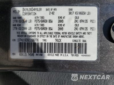 Zdjęcie 13 z 15 samochodu: 2002 DODGE RAM 1500 VIN:1D7HU18Z82J186776 - miniatura