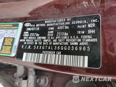 Zdjęcie 12 z 13 samochodu: 2016 KIA OPTIMA LX VIN:5XXGT4L36GG036965 - miniatura