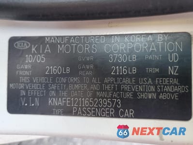 Zdjęcie 12 z 12 samochodu: 2006 KIA SPECTRA LX VIN:KNAFE121165239573 - miniatura
