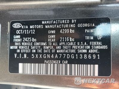 Zdjęcie 12 z 14 samochodu: 2013 KIA OPTIMA EX VIN:5XXGN4A77DG138691 - miniatura