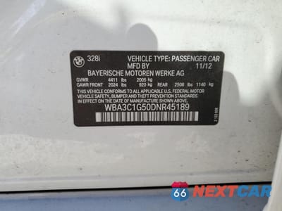 Zdjęcie 12 z 12 samochodu: 2013 BMW 328 I SULEV VIN:WBA3C1G50DNR45189 - miniatura