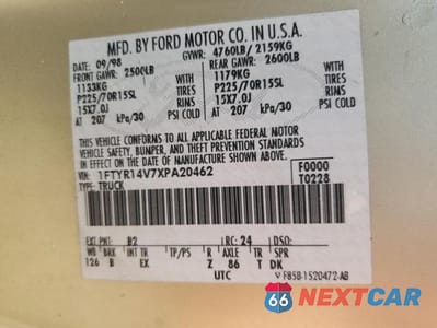Zdjęcie 12 z 12 samochodu: 1999 FORD RANGER SUPER CAB VIN:1FTYR14V7XPA20462 - miniatura