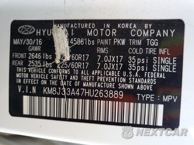 Zdjęcie 12 z 12 samochodu: 2017 HYUNDAI TUCSON LIMITED VIN:KM8J33A47HU263889 - miniatura