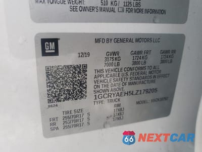 Zdjęcie 12 z 12 samochodu: 2020 CHEVROLET SILVERADO K1500 VIN:1GCRYAEH5LZ179205 - miniatura