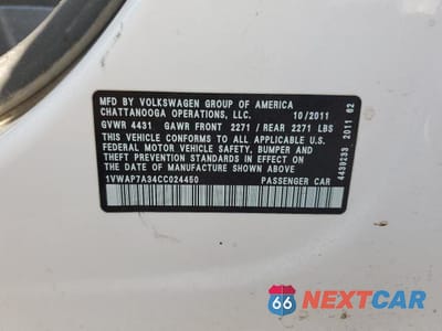 Zdjęcie 13 z 13 samochodu: 2012 VOLKSWAGEN PASSAT S VIN:1VWAP7A34CC024450 - miniatura