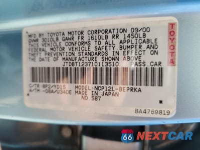 Zdjęcie 12 z 12 samochodu: 2001 TOYOTA ECHO VIN:JTDBT123710113510 - miniatura