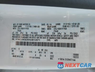 Zdjęcie 13 z 13 samochodu: 2017 FORD ESCAPE SE VIN:1FMCU9GD5HUB13571 - miniatura
