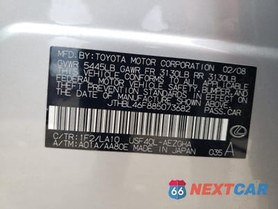 Zdjęcie 12 z 12 samochodu: 2008 LEXUS LS 460 VIN:JTHBL46F885073682 - miniatura