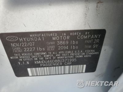 Zdjęcie 12 z 12 samochodu: 2008 HYUNDAI ELANTRA GLS VIN:KMHDU46D88U371995 - miniatura