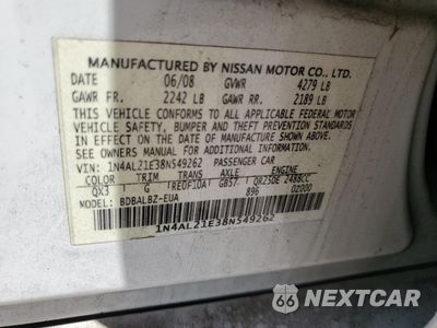 Zdjęcie 12 z 12 samochodu: 2008 NISSAN ALTIMA 2.5 VIN:1N4AL21E38N549262 - miniatura
