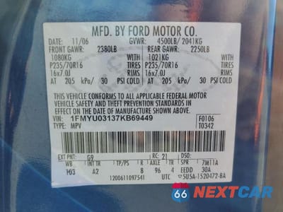 Zdjęcie 13 z 13 samochodu: 2007 FORD ESCAPE XLT VIN:1FMYU03137KB69449 - miniatura