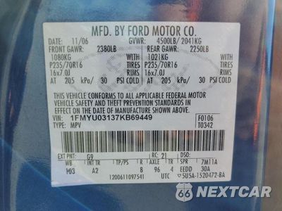 Zdjęcie 13 z 13 samochodu: 2007 FORD ESCAPE XLT VIN:1FMYU03137KB69449 - miniatura
