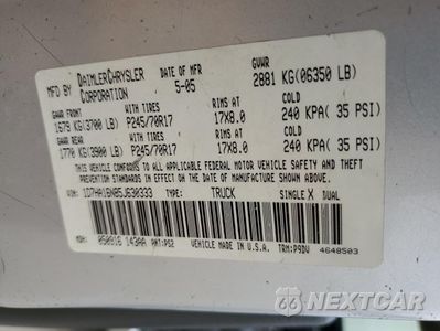 Zdjęcie 12 z 12 samochodu: 2005 DODGE RAM 1500 ST VIN:1D7HA16N85J630333 - miniatura