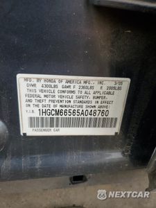 Zdjęcie 12 z 13 samochodu: 2005 HONDA ACCORD EX VIN:1HGCM66565A048760 - miniatura