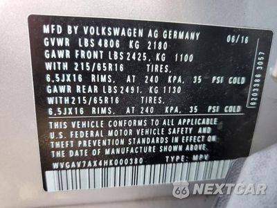 Zdjęcie 13 z 13 samochodu: 2017 VOLKSWAGEN TIGUAN S VIN:WVGAV7AX4HK000380 - miniatura