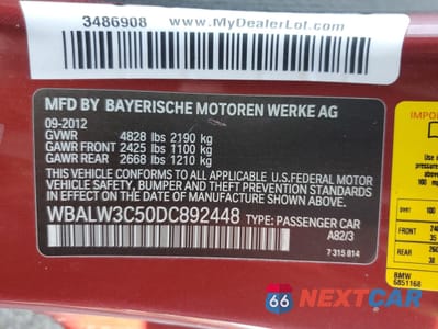Zdjęcie 13 z 13 samochodu: 2013 BMW 640 I VIN:WBALW3C50DC892448 - miniatura