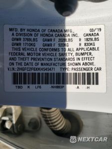 Zdjęcie 12 z 13 samochodu: 2019 HONDA CIVIC LX VIN:2HGFC2F6XKH545471 - miniatura